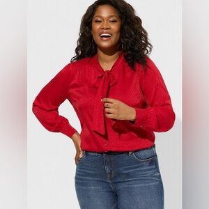 Torrid Jacquard Tie Neck Button Up Blouse Size 3X